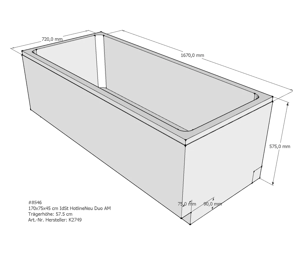Badewannenträger für Ideal Standard HotlineNeu 170 × 75 × 45 cm