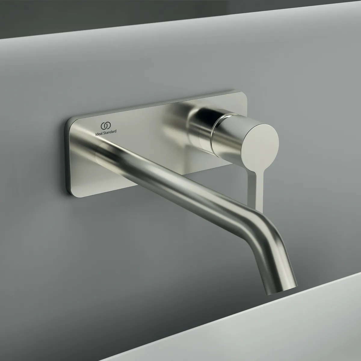 Ideal Standard Wand-Waschtischarmatur Joy Arm A7381GN, eckige Rosette, 220mm Ausladung, Silver Storm