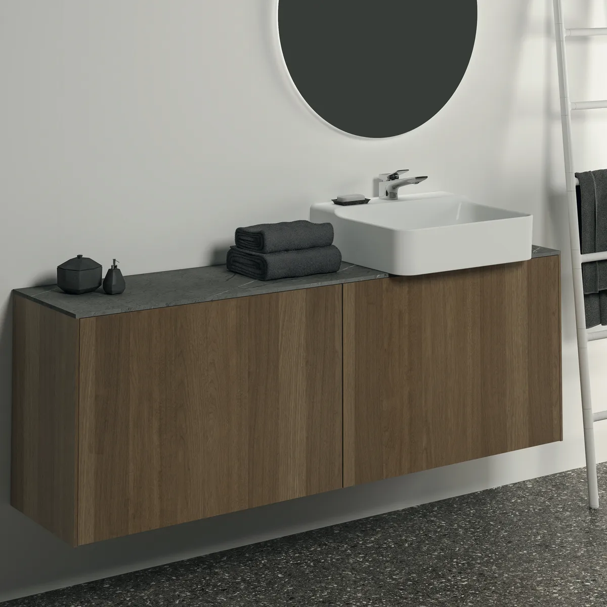 Waschtischplatte Conca, aus Keramik, 1587x373x6mm, Marmor Noir Desir