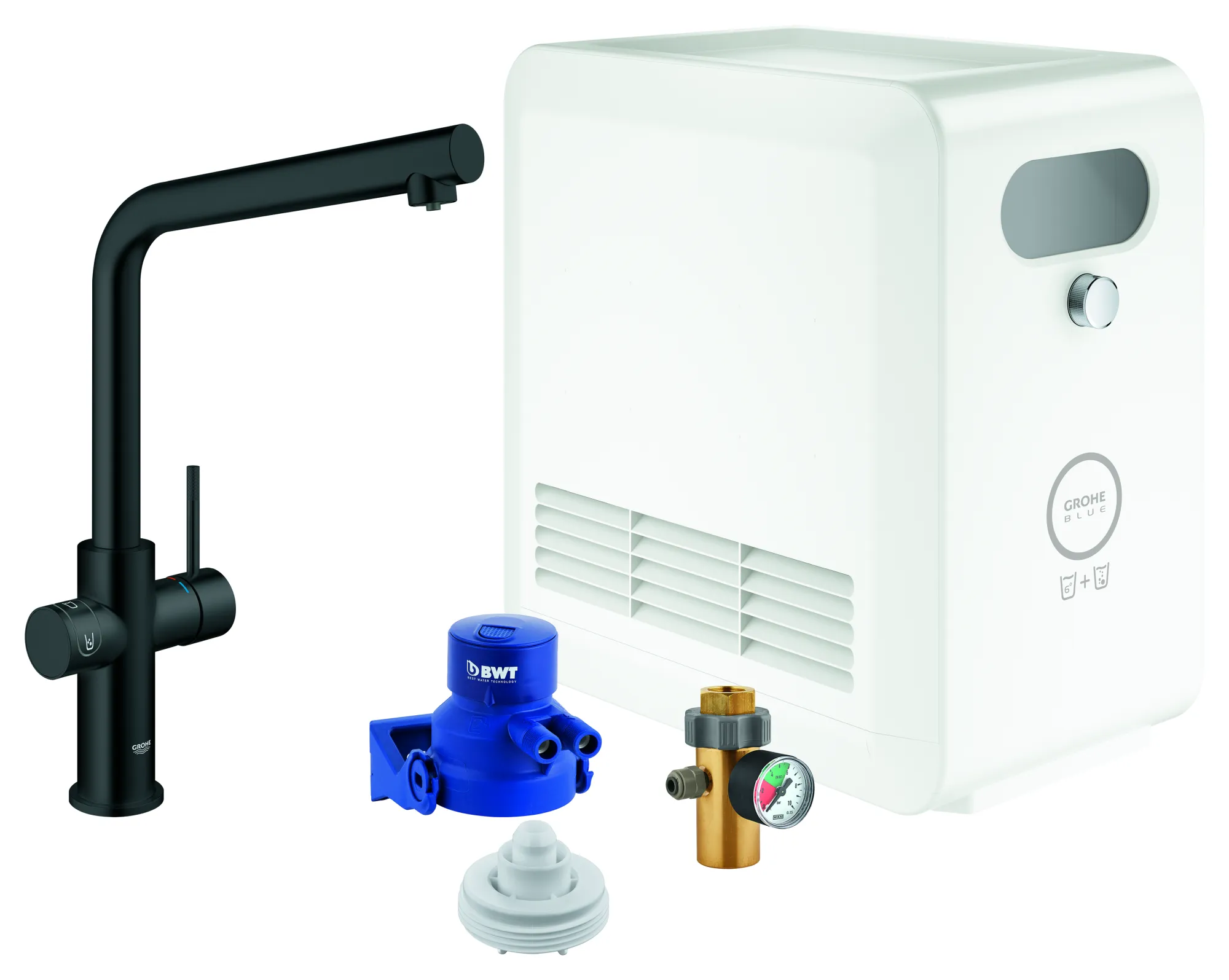L-Auslauf Set Blue Professional 31347_3, mit Blue Einhand-Spültischbatterie mit Filterfunktion, Einlochmontage, Kühler/Karbonisator, Bluetooth 4.0, WIFI Datenkommunikation, chrom