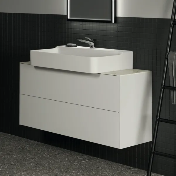 Waschtischplatte Conca, aus Keramik, 1202x373x6mm, Marmor Noir Desir