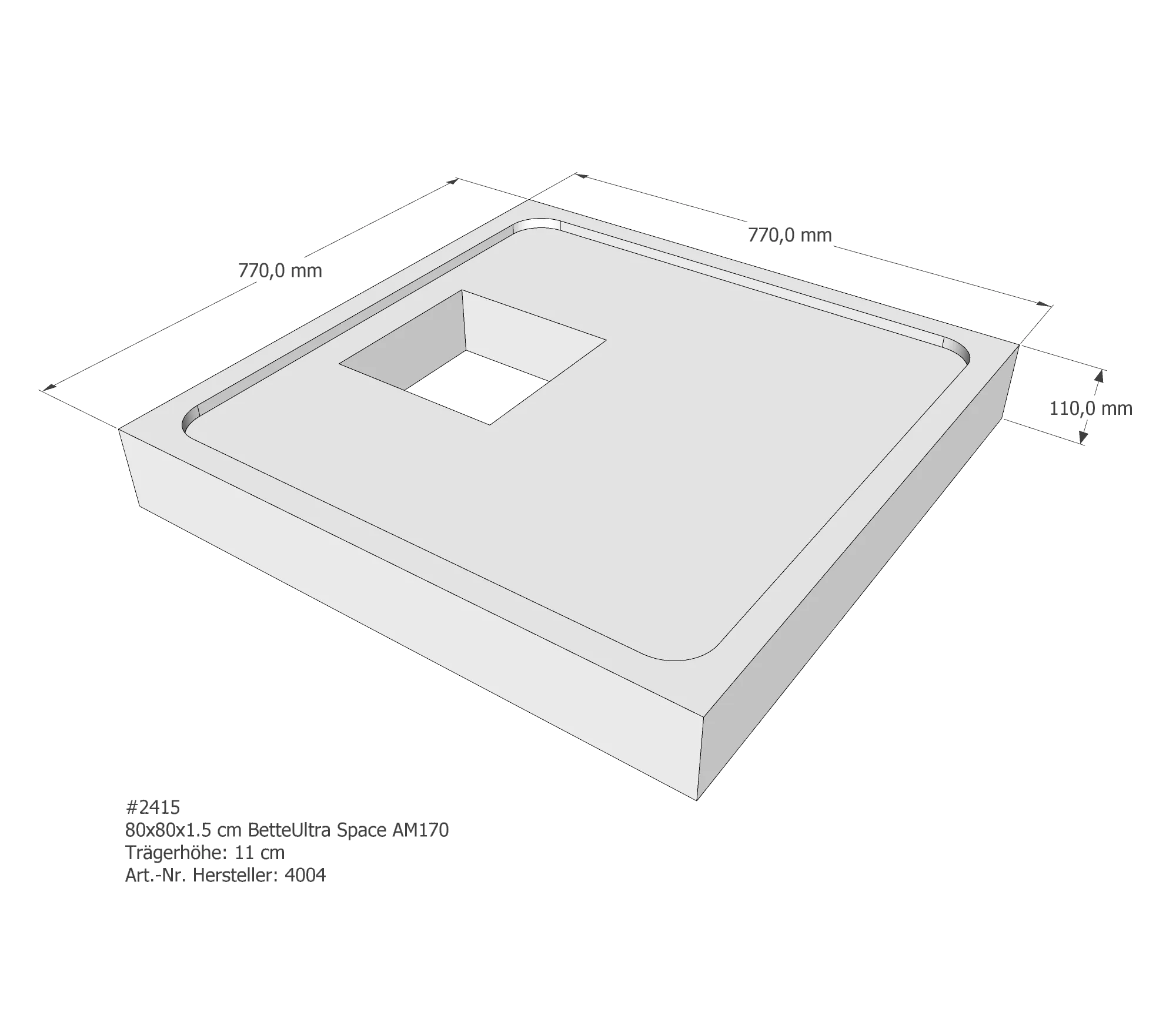 Duschwannenträger passend für Bette 80 × 80 × 1,5 cm