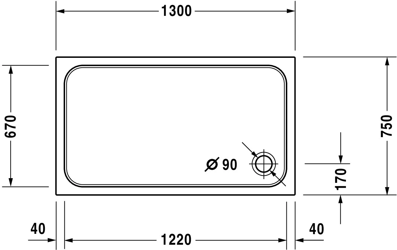 Duravit rechteck Duschwanne „D-Code“ 130 × 75 cm 