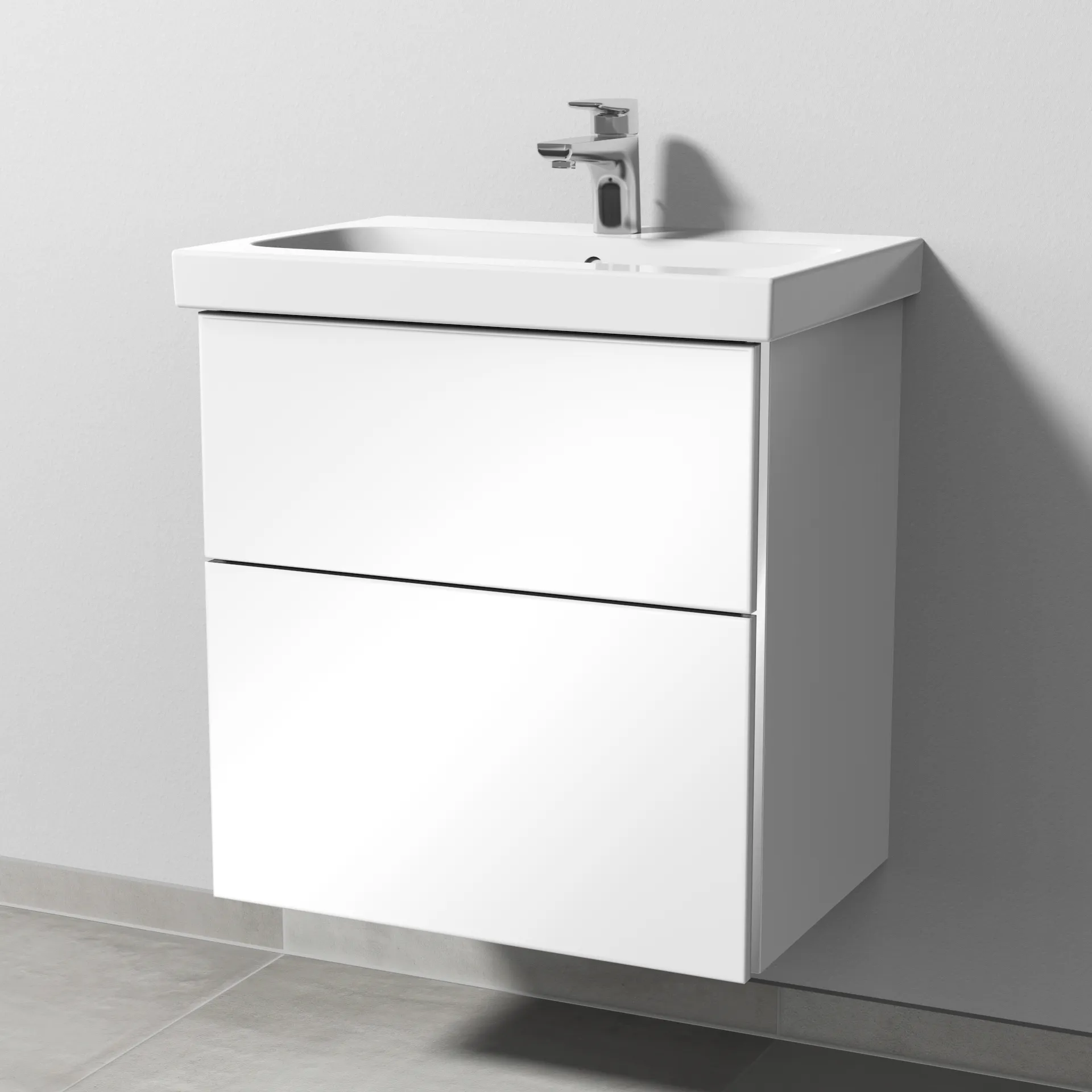 Sanipa Waschtischunterschrank „3way“ passend zu Keramik-Waschtische iCon Light von Geberit 560 × 591 × 407 mm in Weiß (glanz), Becken mittig, mit