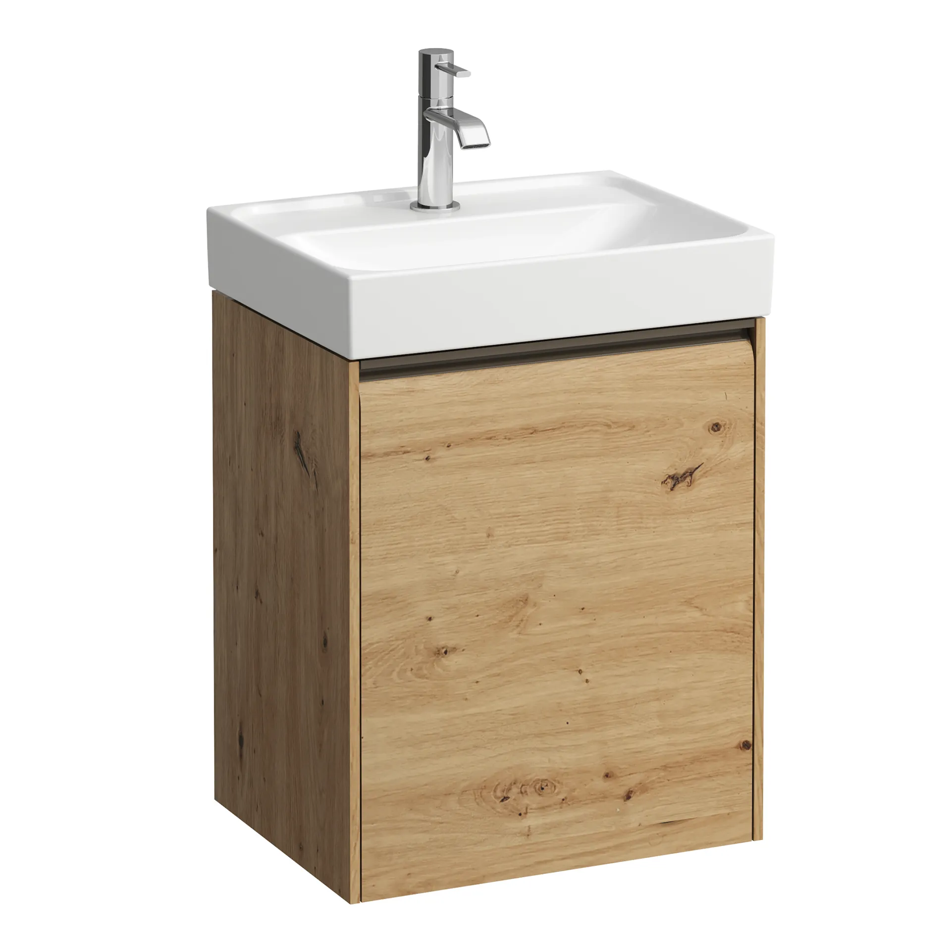 Laufen Waschtischunterbau MEDA Wildeiche, 339x437x515 mm, 1 Tür Scharnier links, integrierte Griffleiste, Soft-Close, für Handwaschbecken MEDA H815111 (45 cm)