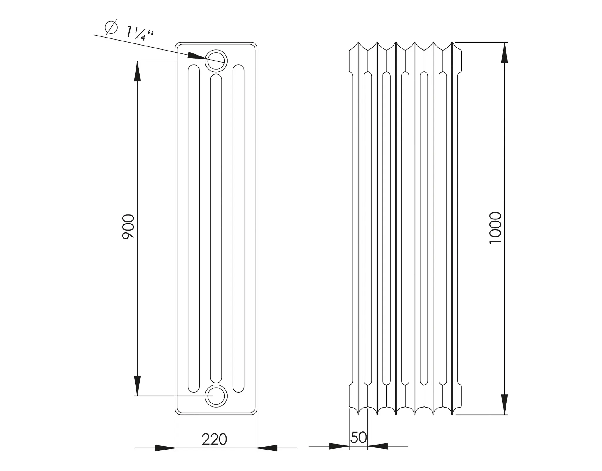 ASW Stahlradiator grundiert 3 Glieder Nabenabstand 900 mm „HG-TEC“ 15 × 100 × 22 cm