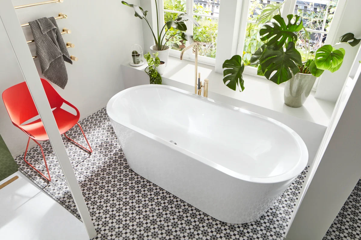 Kaldewei Badewanne „Meisterstück Classic Duo Oval“ vormontiert freistehend oval 170 × 75 cm, links