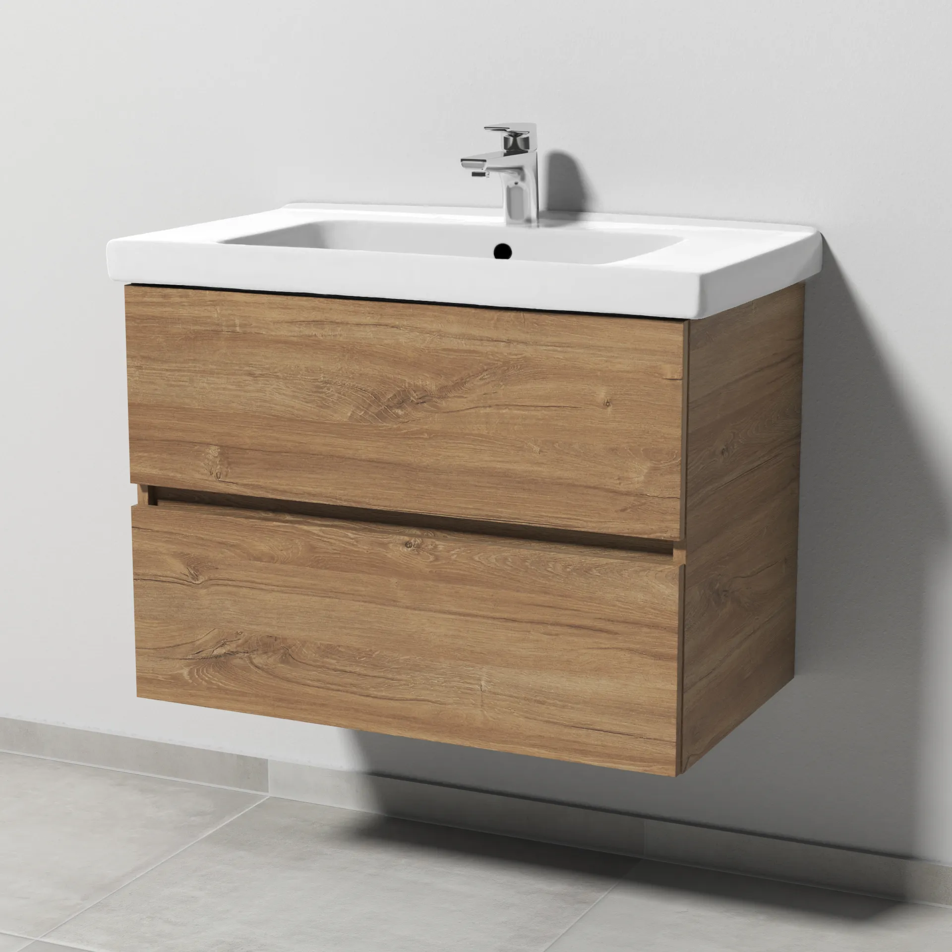 Sanipa Keramik-Waschtisch-Waschtischunterschrank mit Waschtischunterschrank „Solo One“ 750 × 551 × 450 mm in Eiche Kansas