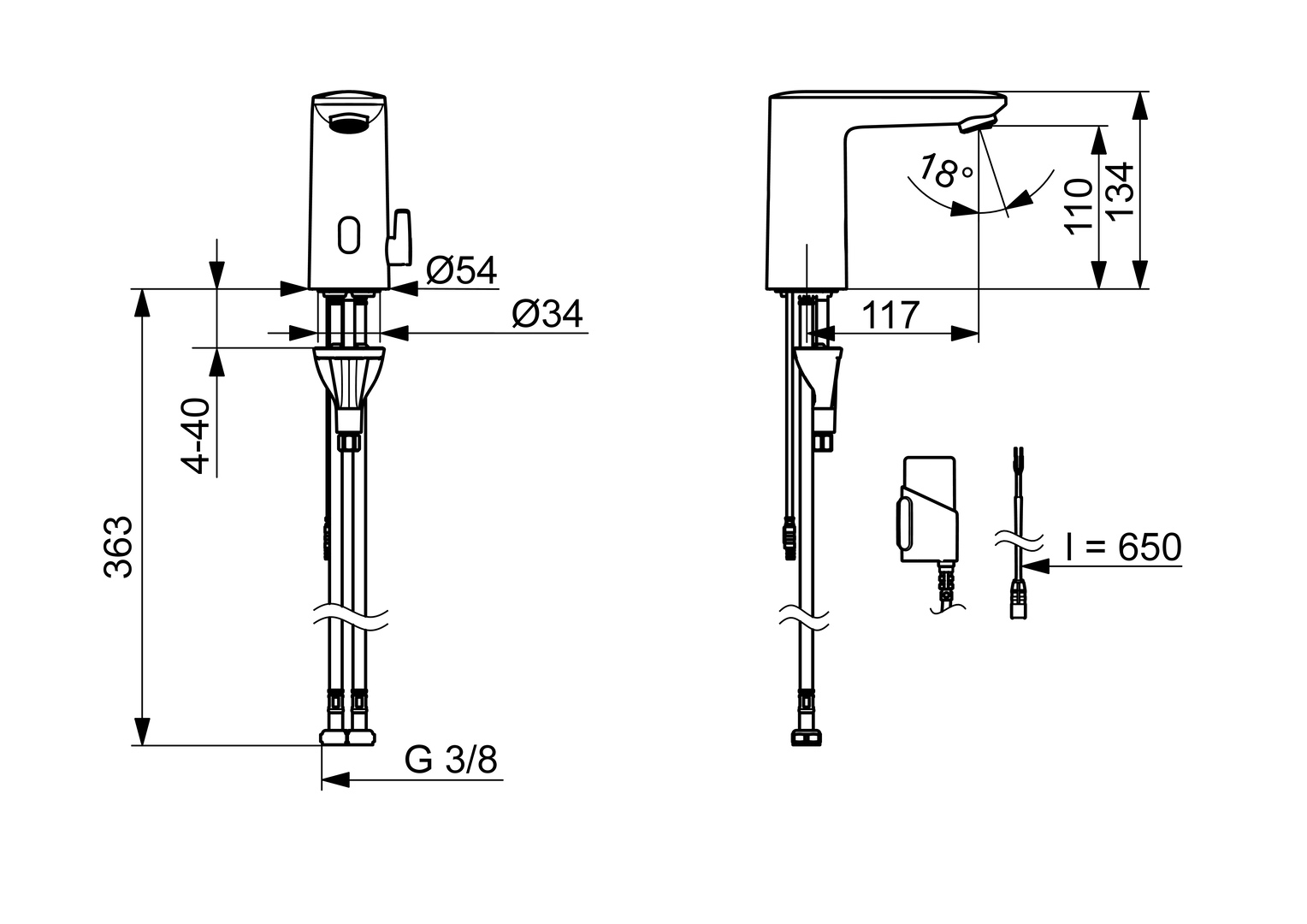 Hansa Waschtischarmatur, elektronisch „Electra“ Ausladung 117 mm in Matt-Schwarz Hansa Waschtischarmatur, elektronisch „Electra“ Ausladung 117 mm in Matt-Schwarz