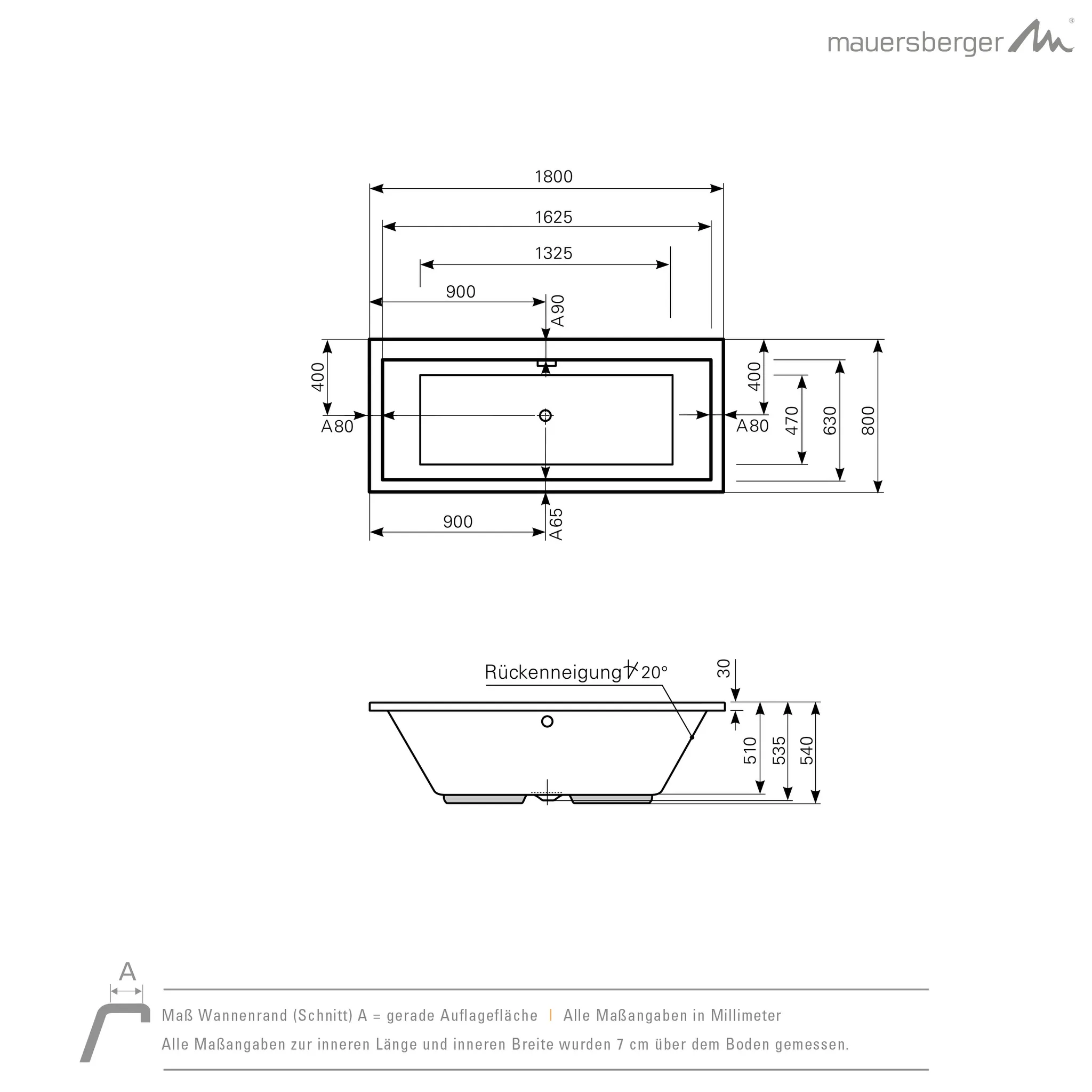 Mauersberger Acryl-Badewanne perfo 180⁄80 Mauersberger Acryl-Badewanne perfo 180⁄80