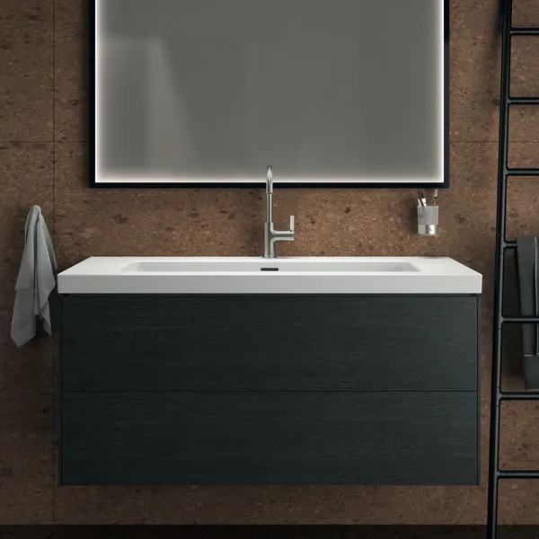 Ideal Standard Waschtischunterschrank „Conca“ 120 × 55,5 × 50,5 cm Eiche geflammt Furnier Ideal Standard Waschtischunterschrank „Conca“ 120 × 55,5 × 50,5 cm Eiche geflammt Furnier