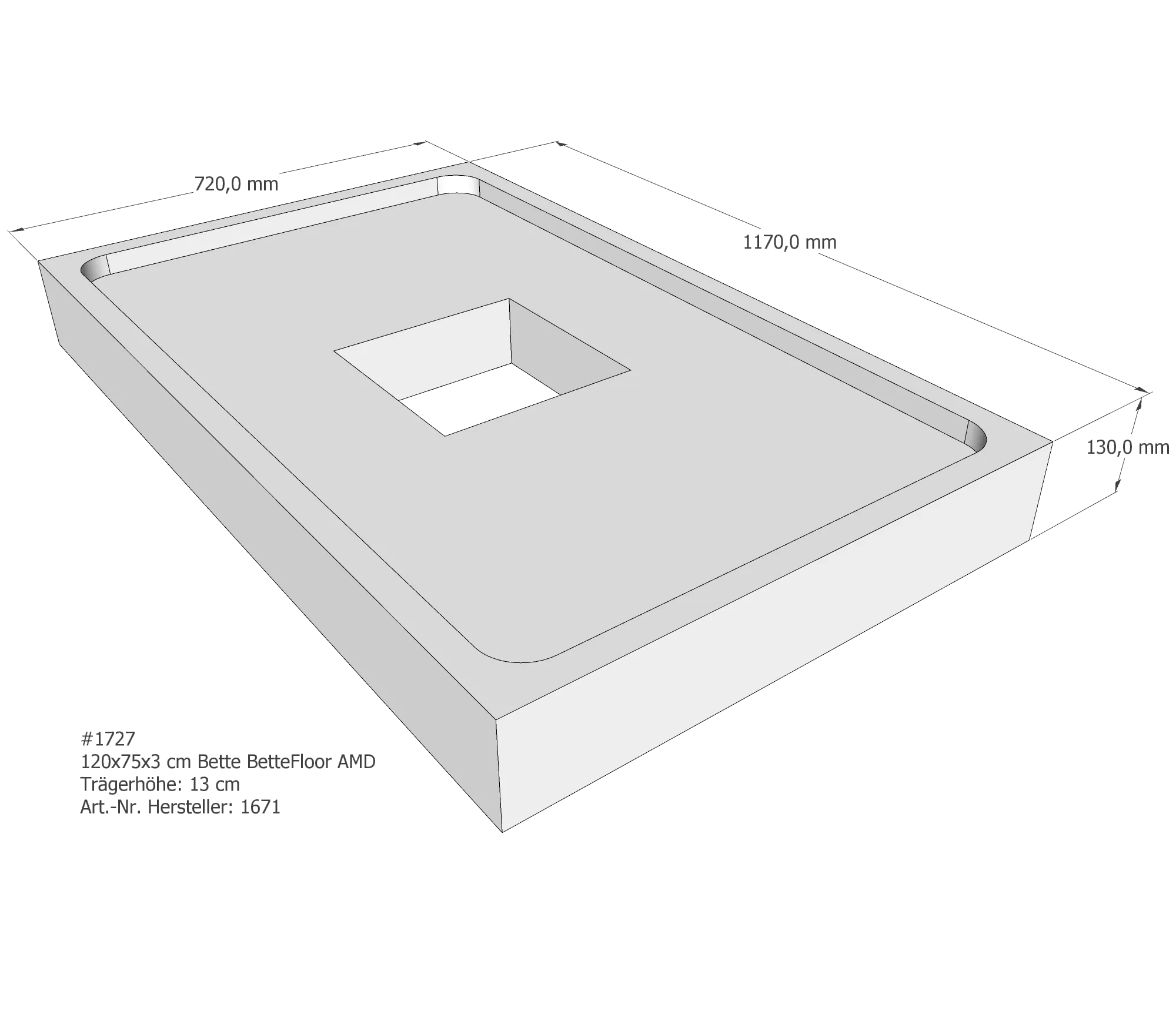 Duschwannenträger für Bette Floor 120 × 75 × 3 cm Breite: 75 cm / Länge: 120 cm