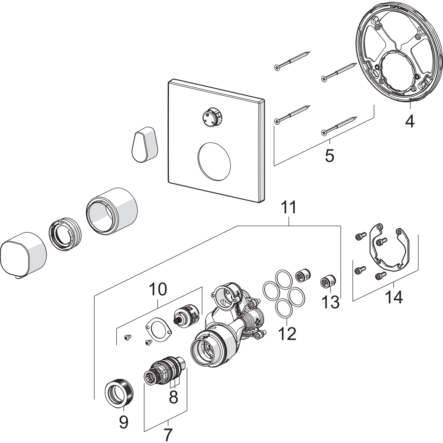 HA Fertigmontageset für Brausebatterie HANSALIVING 8113 Rosette eckig Chrom