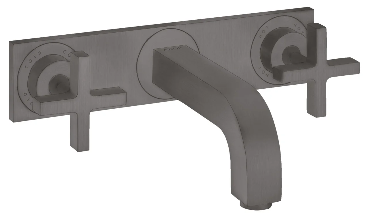 Hansgrohe AXOR Citterio 3-Loch Waschtischarmatur Unterputz, Brushed Black Chrome, Ausladung 226 mm, Kreuzgriff, Normalstrahl