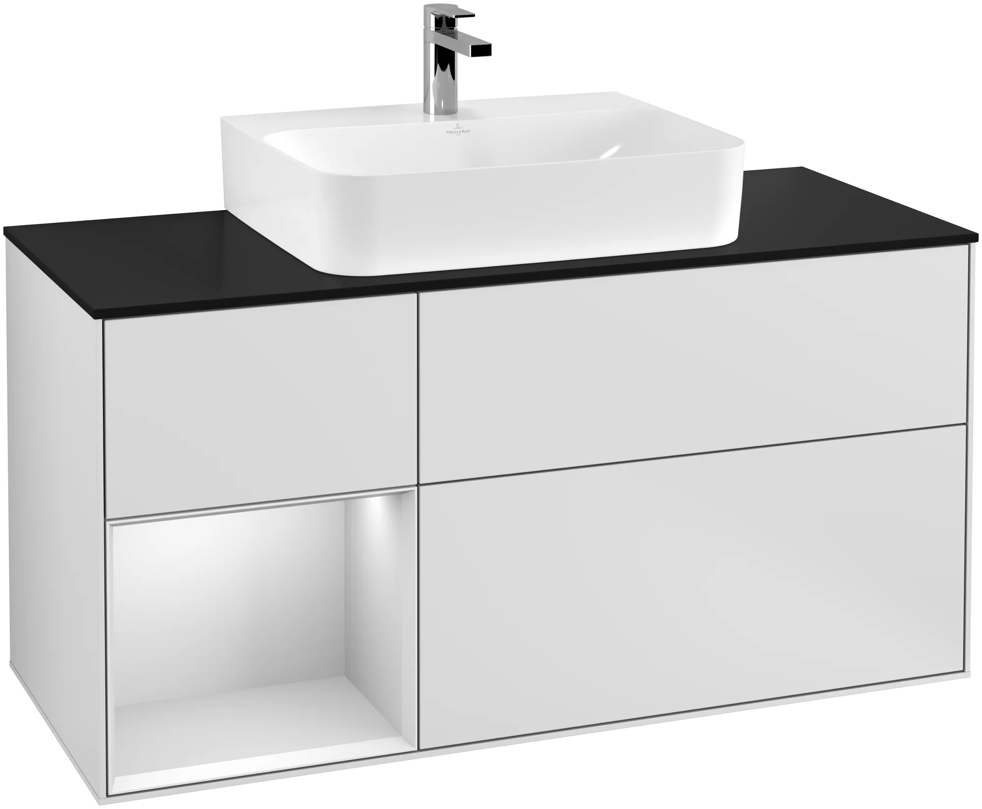 Villeroy & Boch Finion Waschbeckenunterschrank G16, 1200x603x501mm, White Matt Lacquer / Glass Black Matt