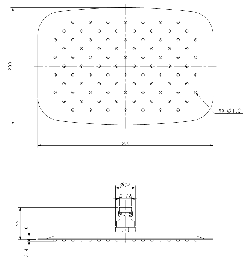 Kopfbrause AqvaGreen - rechteckig - 300 × 200 mm - sichtbare Höhe 2,4 mm - "easy-clean" - 1/2″ IG - Kugelgelenk, 45° schwenkbar - 11,4 L/min bei 3 bar - Edelstahl, hochglanzpoliert Kopfbrause AqvaGreen - rechteckig - 300 × 200 mm - sichtbare Höhe 2,4 mm - "easy-clean" - 1/2″ IG - Kugelgelenk, 45° schwenkbar - 11,4 L/min bei 3 bar - Edelstahl, hochglanzpoliert