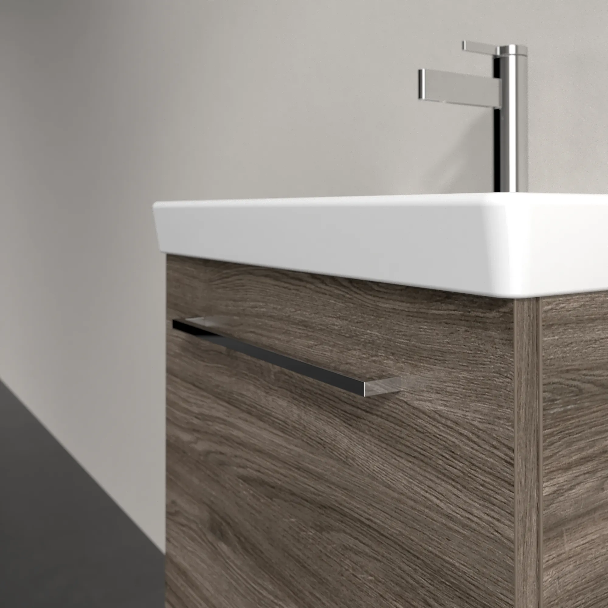 Villeroy & Boch Waschtischunterschrank mit Tür „Avento“ für Schrankwaschtisch 530 × 514 × 352 mm Stone Oak, Anschlag rechts, Soft Closing, 1 Tür