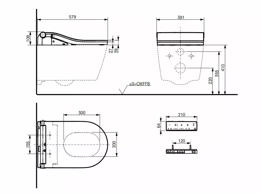 Toto Dusch-WC auto flush „RW“ 391 × 108 × 579 mm Toto Dusch-WC auto flush „RW“ 391 × 108 × 579 mm