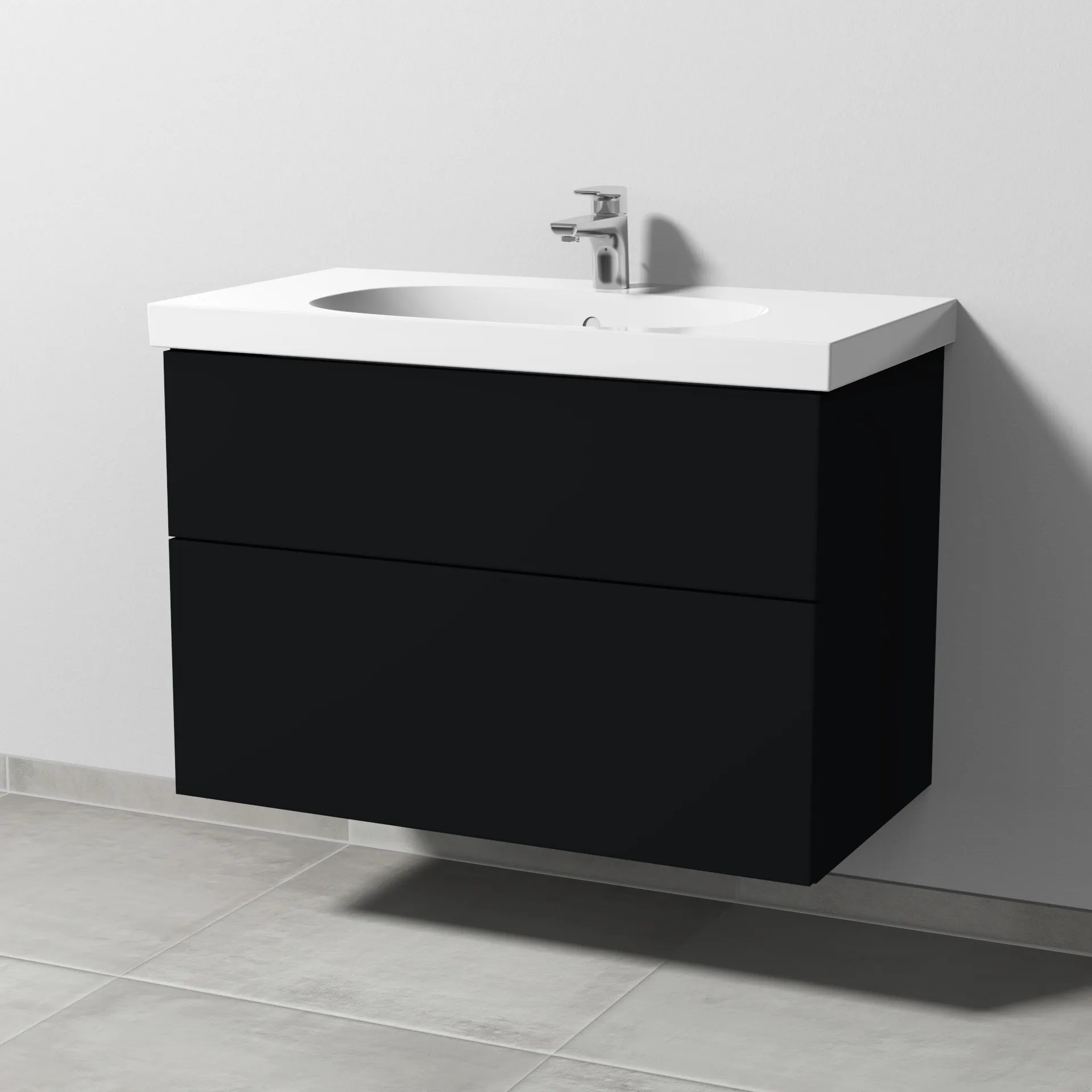 Sanipa Waschtischunterschrank „3way“ passend zu Keramik-Waschtische Acanto von Geberit 870 × 586 × 467 mm in Schwarz (matt), mit Hahnlochbohrung,