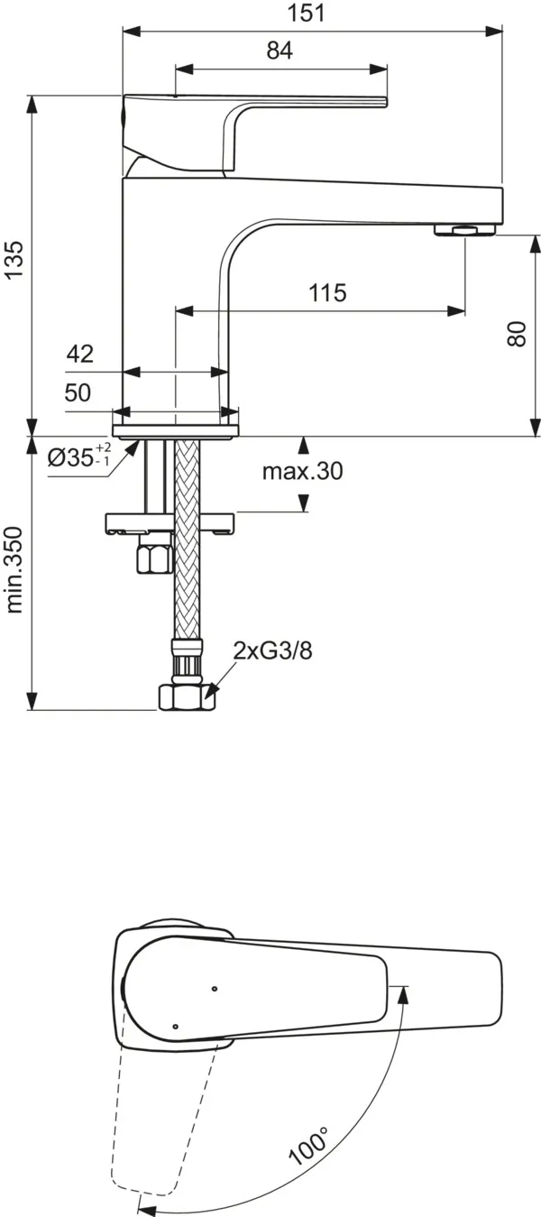 Einhand-Waschtischarmatur „CerafineD“ Ausladung 115 mm