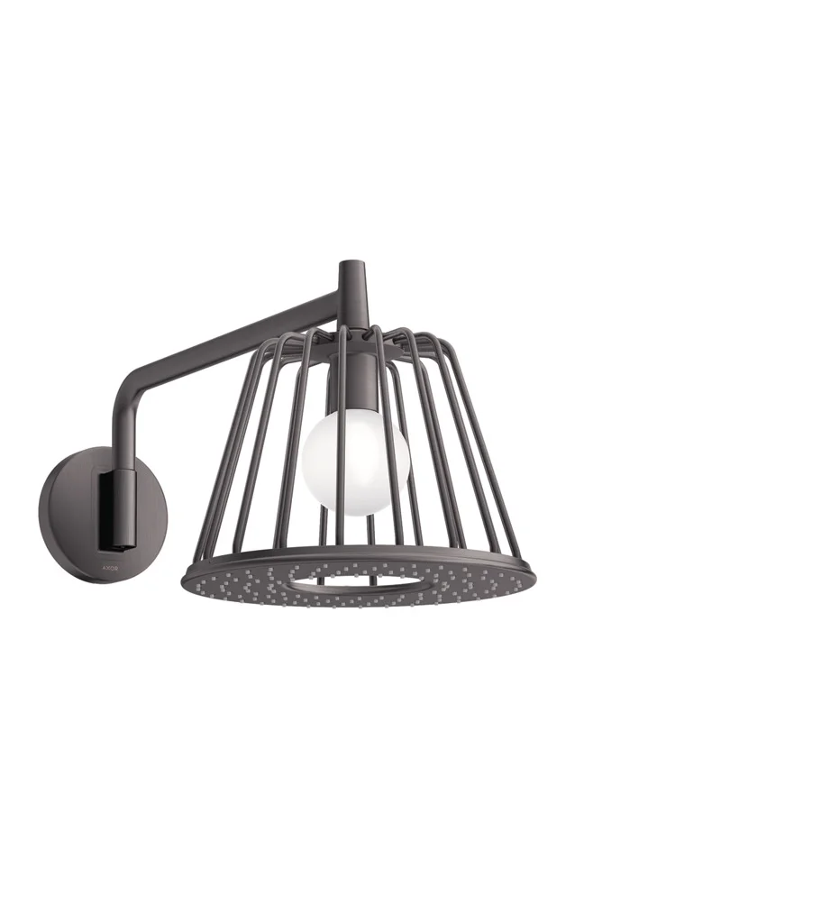 Hansgrohe AXOR LampShower/Nendo Kopfbrause mit Brausearm, Brushed Black Chrome, 275 mm, 13,5 l/min, 12 V LED-Beleuchtung Hansgrohe AXOR LampShower/Nendo Kopfbrause mit Brausearm, Brushed Black Chrome, 275 mm, 13,5 l/min, 12 V LED-Beleuchtung