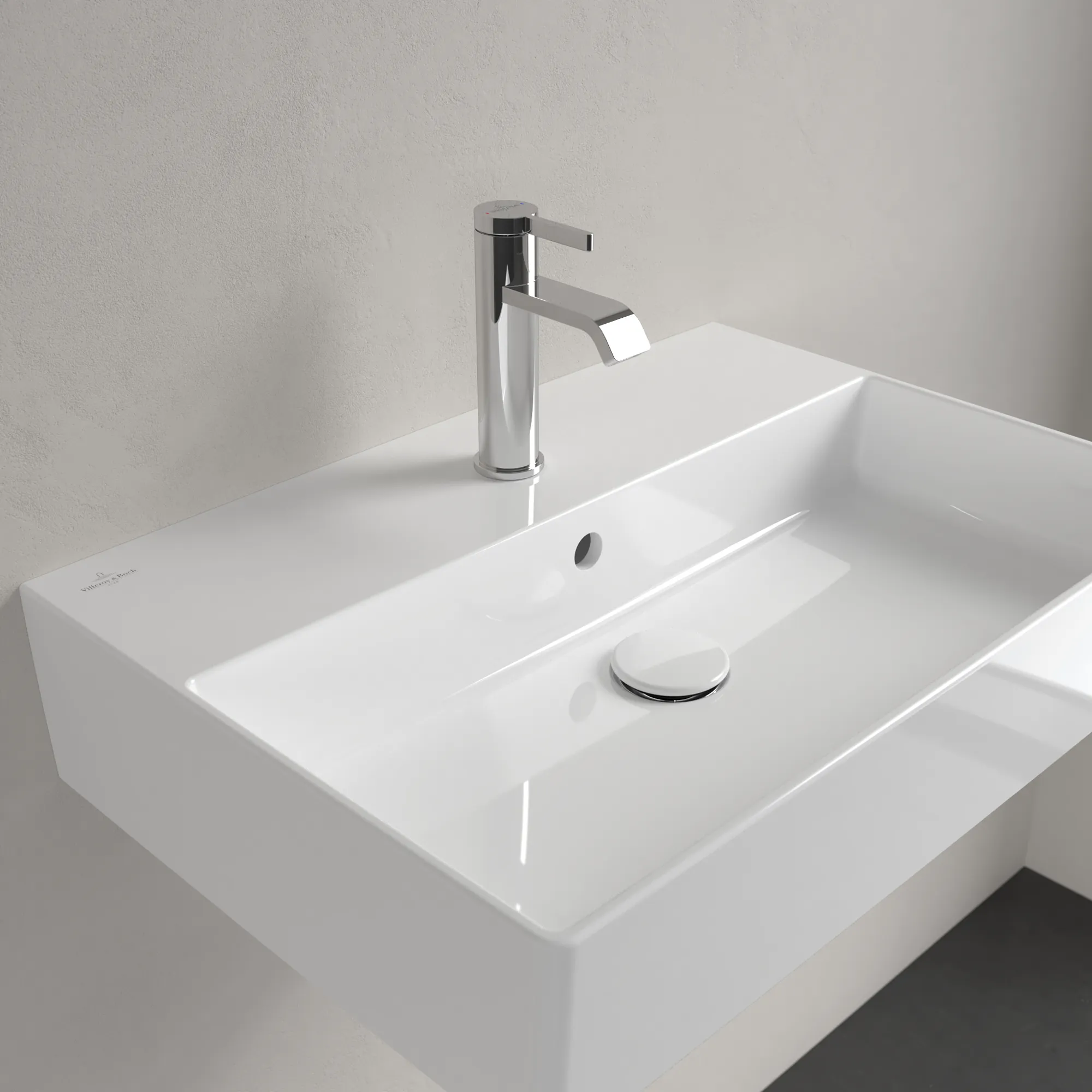 Villeroy & Boch Wandwaschtisch aus TitanCeram „Memento 2.0“ 600 × 420 × 135 mm, mit Hahnlochbohrung, Hahnlochposition mittig in Weiß Alpin