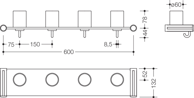 HEWI Zahnputzbecherleiste 63 cm