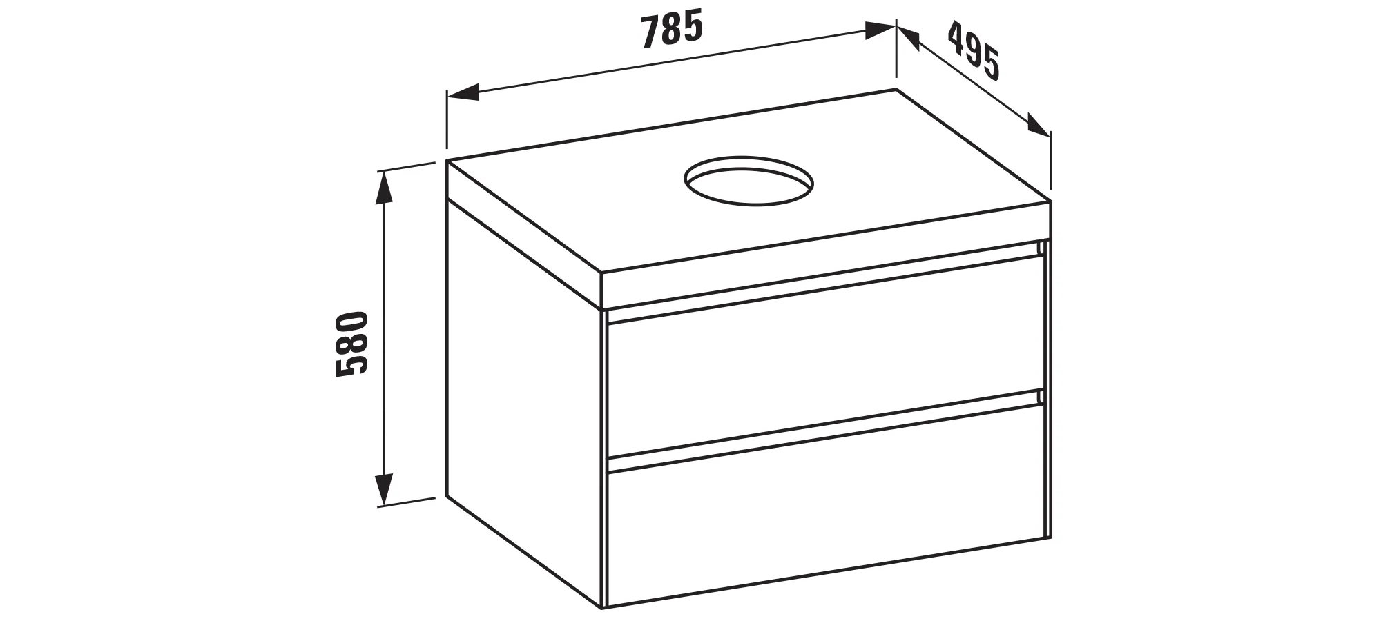 Waschtischunterbau+Waschtischplatte (MODULAR SYSTEM) LANI 495x785x580 mit Ausschnitt mittig Abdeckplatte 65 mm (Farbe: .260 weiß matt matt), mit 2 Schubladen integrierter Griffleiste Vollauszug und Soft-Close weiß matt