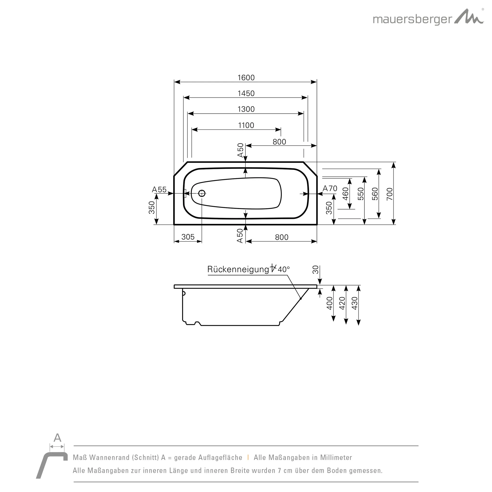 Mauersberger aurea Acryl-Badewanne 160/70 KFR Mauersberger aurea Acryl-Badewanne 160/70 KFR