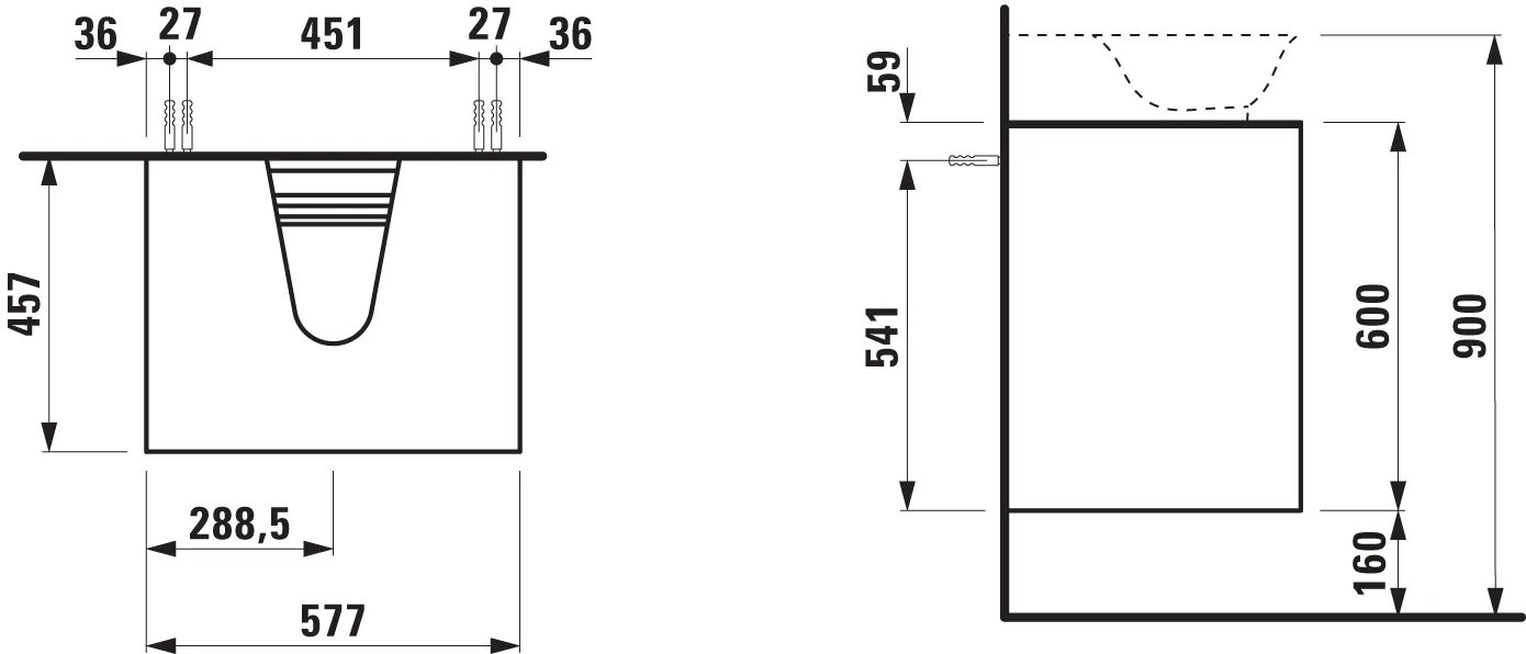 Laufen Waschtischunterbau „THE NEW CLASSIC“ 577 × 600 × 457 mm Verkehrsgrau, mittig