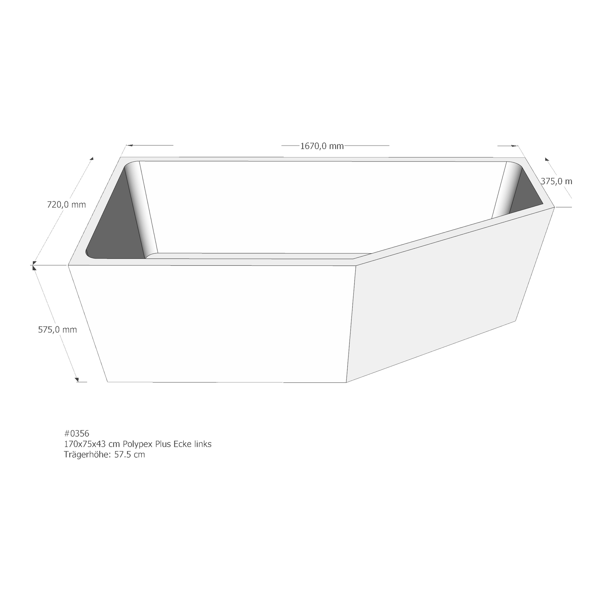 Badewannenträger für Polypex Plus Ecke links 170 × 75 × 43 cm