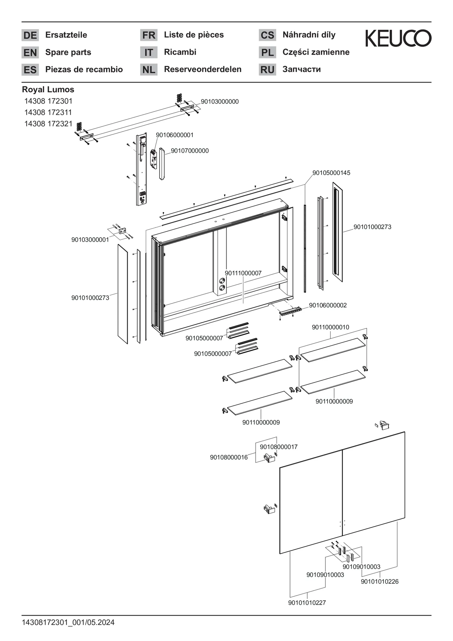 KEUCO ROYAL LUMOS Spiegelschrank Wandvorbau 2-türig lange Tür silber-eloxiert