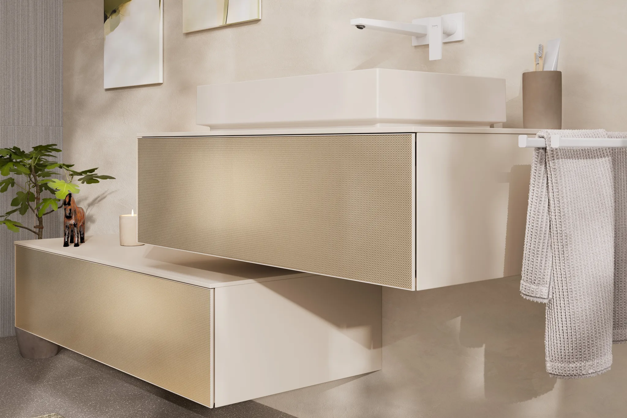 Xevolos E Sideboard Sandbeige Matt 1180/550 mit 1 Schubkasten und Abdeckplatte, Oberfläche Front: Bronze Struktur Xevolos E Sideboard Sandbeige Matt 1180/550 mit 1 Schubkasten und Abdeckplatte, Oberfläche Front: Bronze Struktur