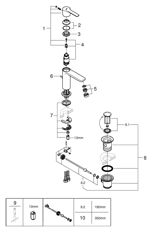 Einhand-Waschtischbatterie Lineare 32109_1, XS-Size, Einlochmontage, Zugstangen-Ablaufgarnitur 1 1/4″, chrom