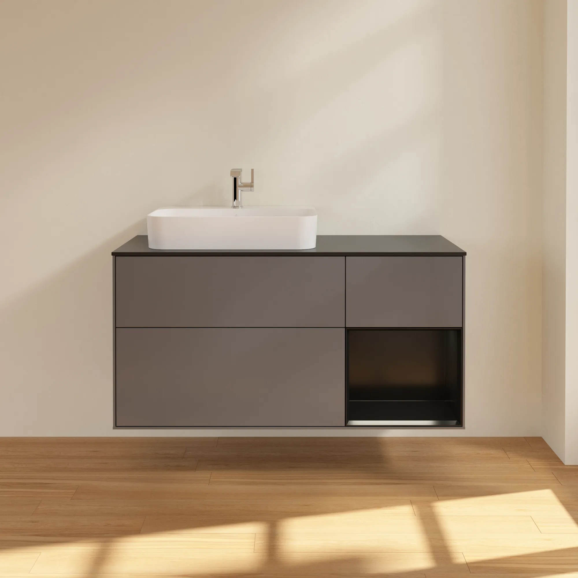 Villeroy & Boch Waschtischunterschrank „Finion“ für Schrankwaschtisch 1200 × 603 × 501 mm Anthracite Matt Lacquer, für Becken links Villeroy & Boch Waschtischunterschrank „Finion“ für Schrankwaschtisch 1200 × 603 × 501 mm Anthracite Matt Lacquer, für Becken links