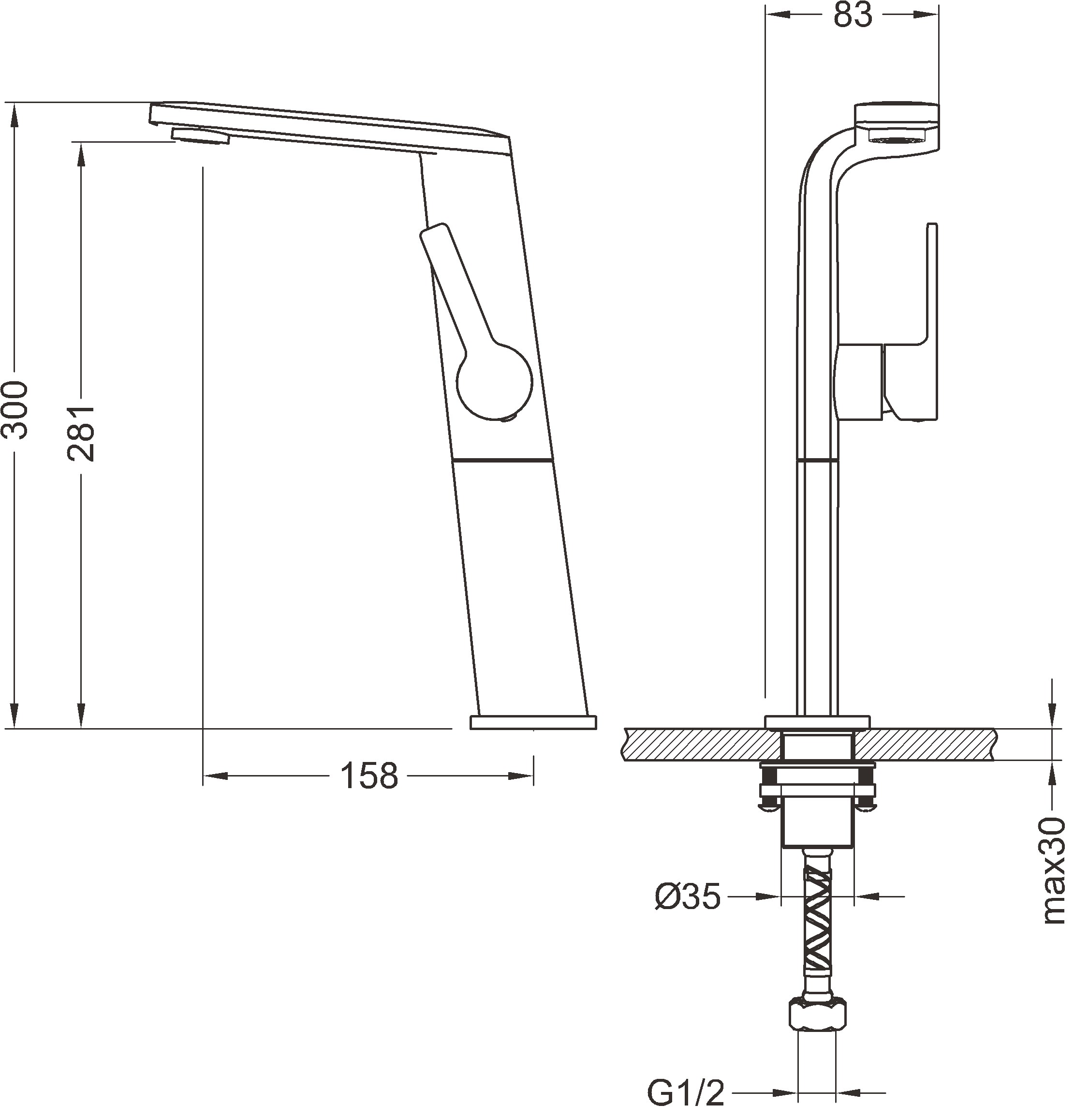 Waschtisch-Einhandbatterie AqvaFlow - hohe Ausführung - Klick-Klack-Ablaufgarnitur 1"1/4 - Kartusche mit keramischen Dichtscheiben - flexible Druckschläuche 3/8", DVGW W270 - Durchflussmenge: 6,0 l/min - chrom