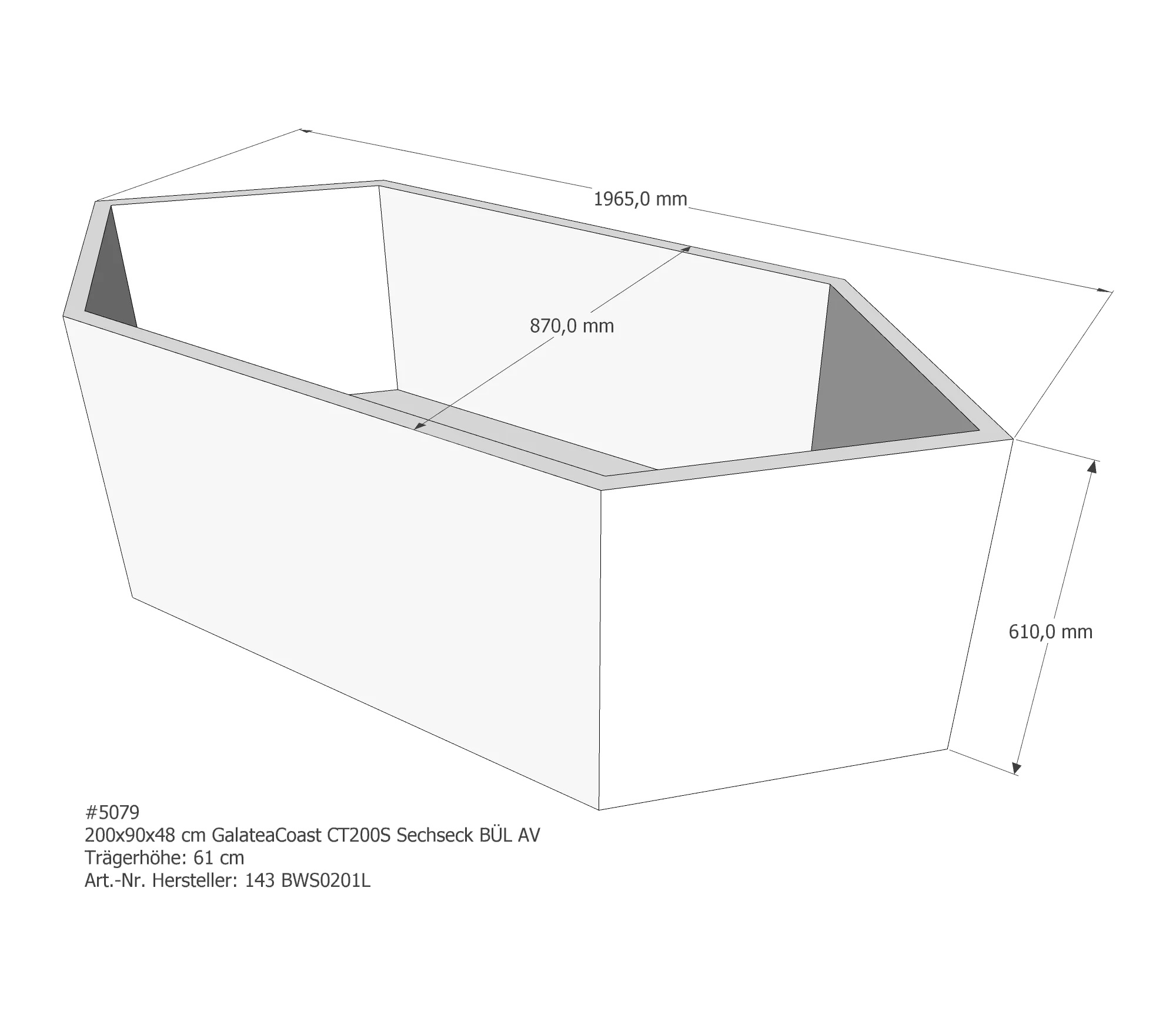 Badewannenträger für Galatea ~Coast CT 200 S 200 × 90 × 48 cm
