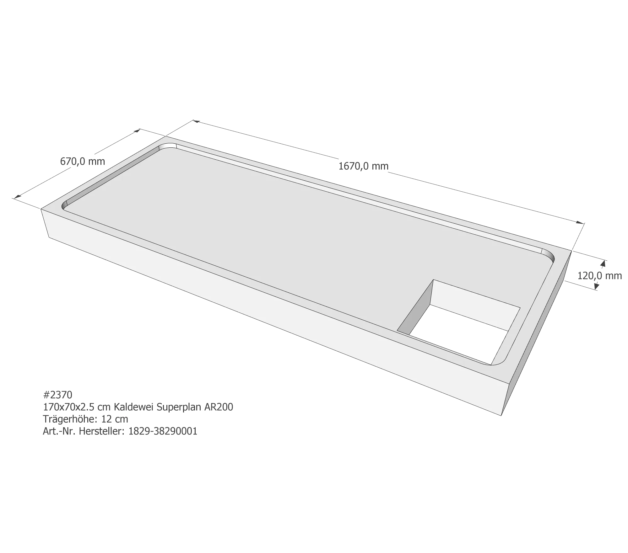 Duschwannenträger passend für Kaldewei Superplan 170 × 70 × 2,5 cm
