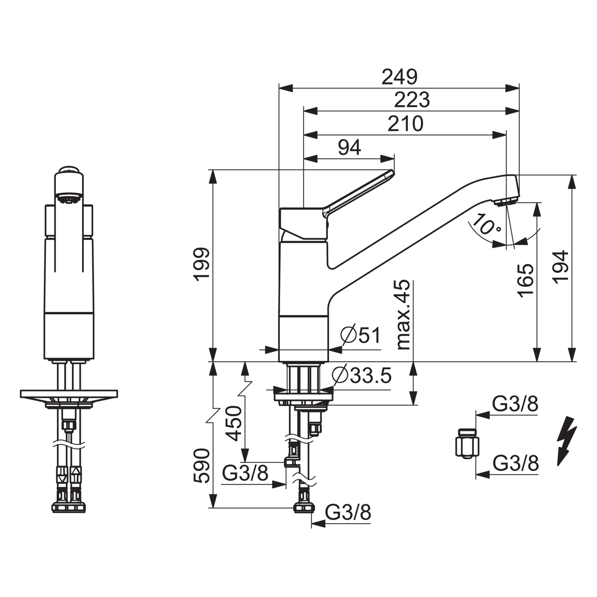 Hansa Einhand-Küchenarmatur Niederdruck „Primo“ Ausladung 210 mm in chrom Hansa Einhand-Küchenarmatur Niederdruck „Primo“ Ausladung 210 mm in chrom