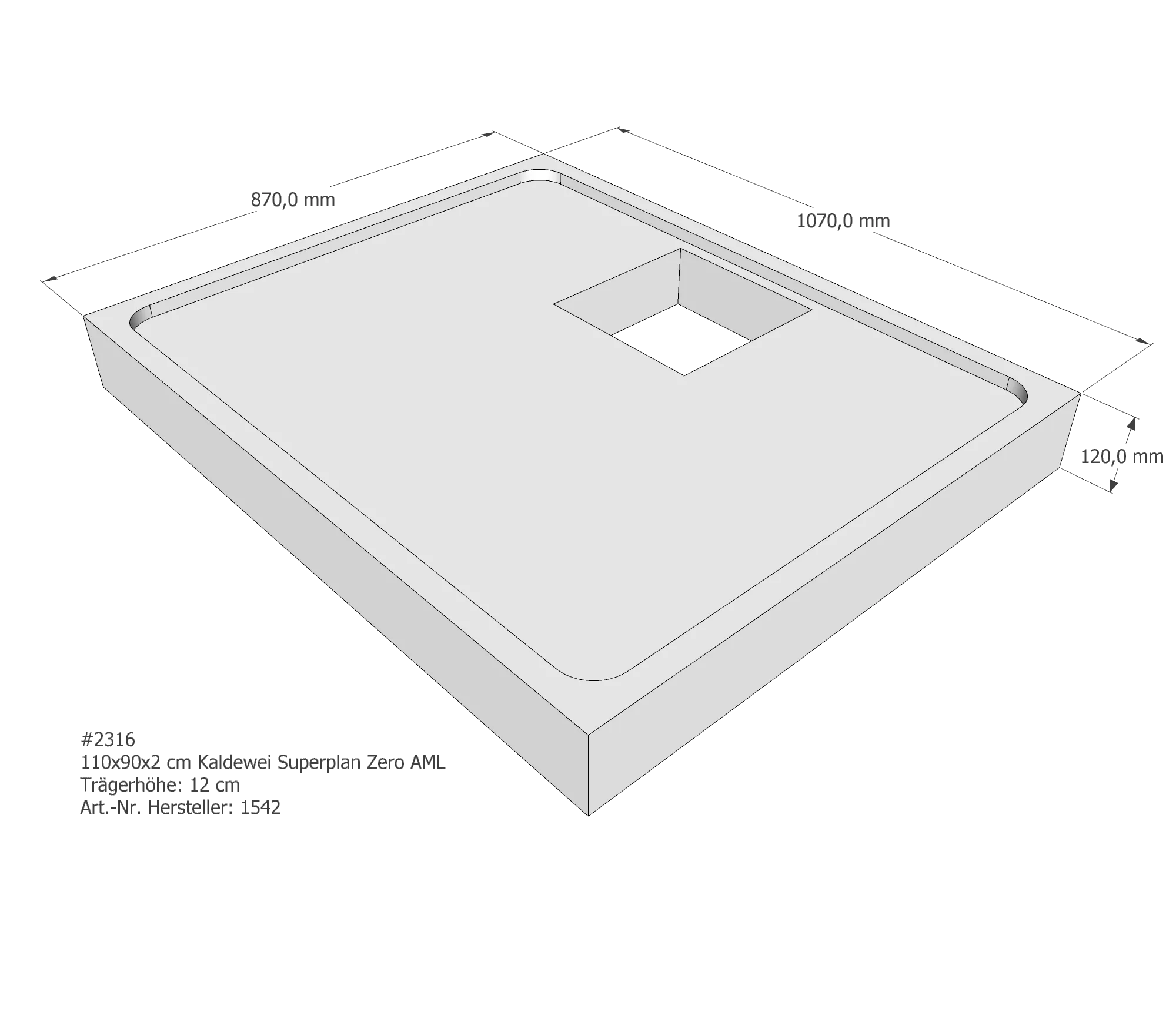 Duschwannenträger passend für Kaldewei Superplan Zero 110 × 90 × 2 cm