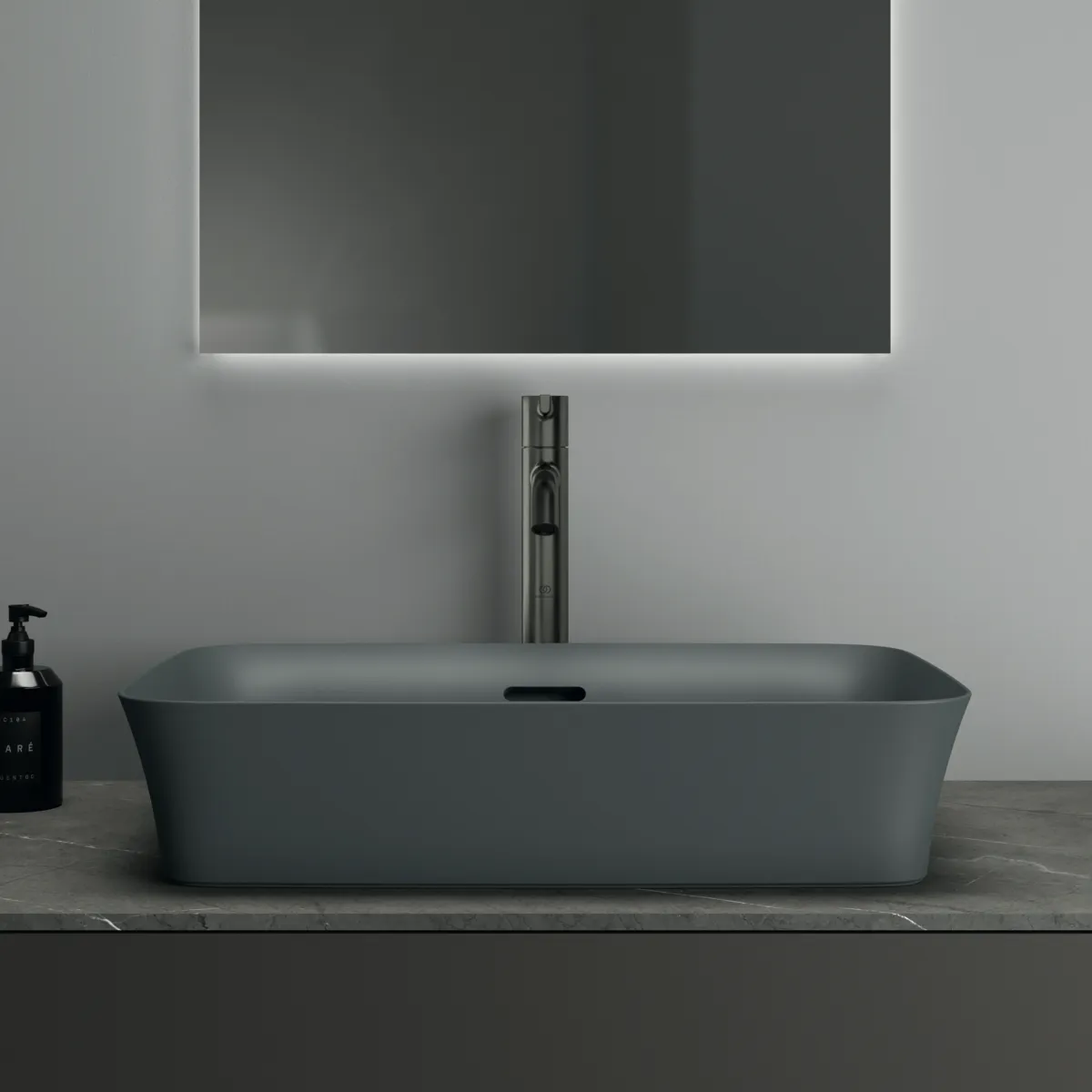 Waschtischplatte Conca, aus Keramik, 1202x505x6mm, Marmor Noir Desir Waschtischplatte Conca, aus Keramik, 1202x505x6mm, Marmor Noir Desir