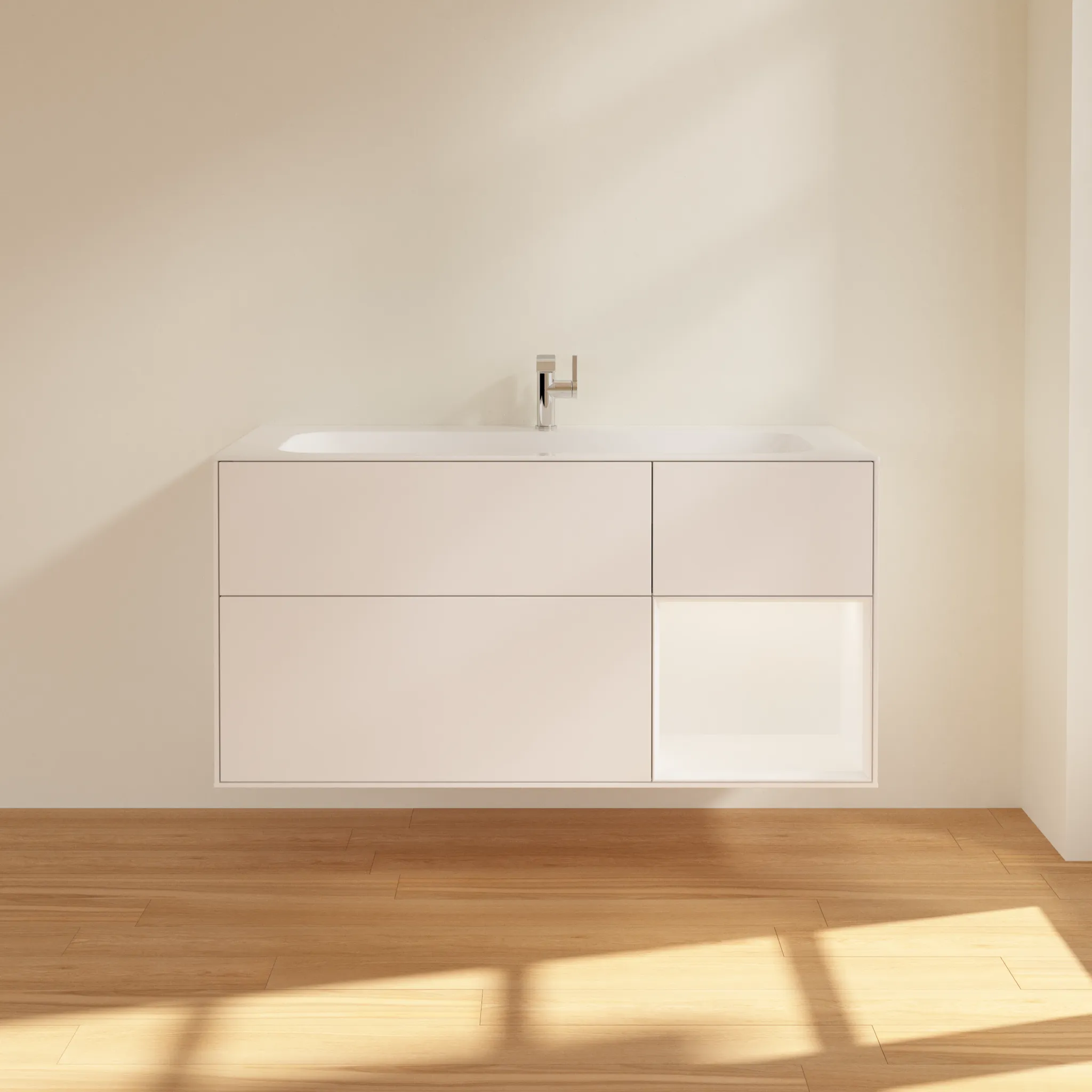 Villeroy & Boch Waschtischunterschrank „Finion“ für Schrankwaschtisch 119,6 × 59,1 × 49,8 cm 3 Schubladen, für Waschtischposition mittig, inkl. Beleuchtung mittig