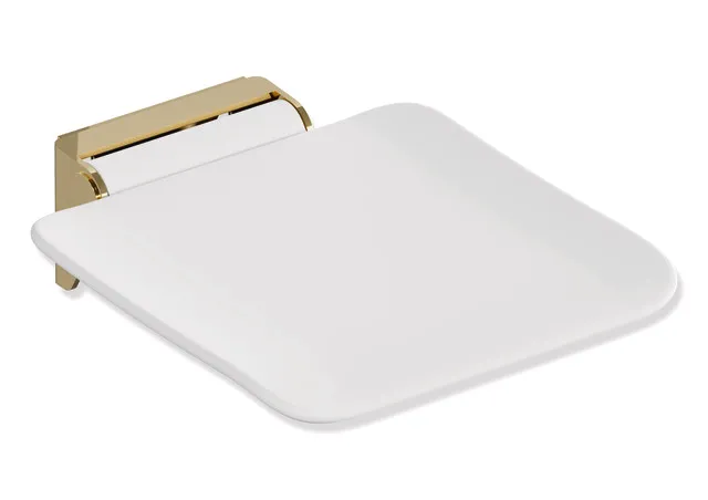 Mobiler Klappsitz des Systems 900, Konsole Edelstahl, PVD, Sitzfläche Kunststoff, weiß, Sitzfläche 350 mm breit, 340 mm tief, zum Nachrüsten auf Montageplatte 900.51.00160, in Farbe CK (Messing glänzend) Mobiler Klappsitz des Systems 900, Konsole Edelstahl, PVD, Sitzfläche Kunststoff, weiß, Sitzfläche 350 mm breit, 340 mm tief, zum Nachrüsten auf Montageplatte 900.51.00160, in Farbe CK (Messing glänzend)