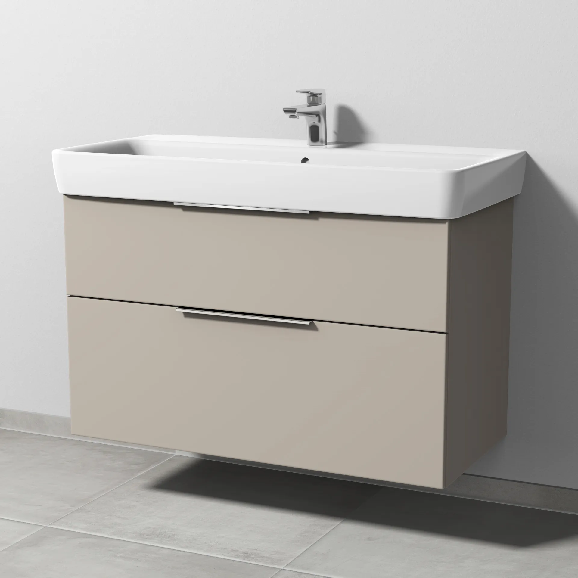 Sanipa Waschtischunterschrank „3way“ passend zu Keramik-Waschtische Renova Plan von Geberit 940 × 588 × 447 mm in Kaschmir (matt), Becken mittig