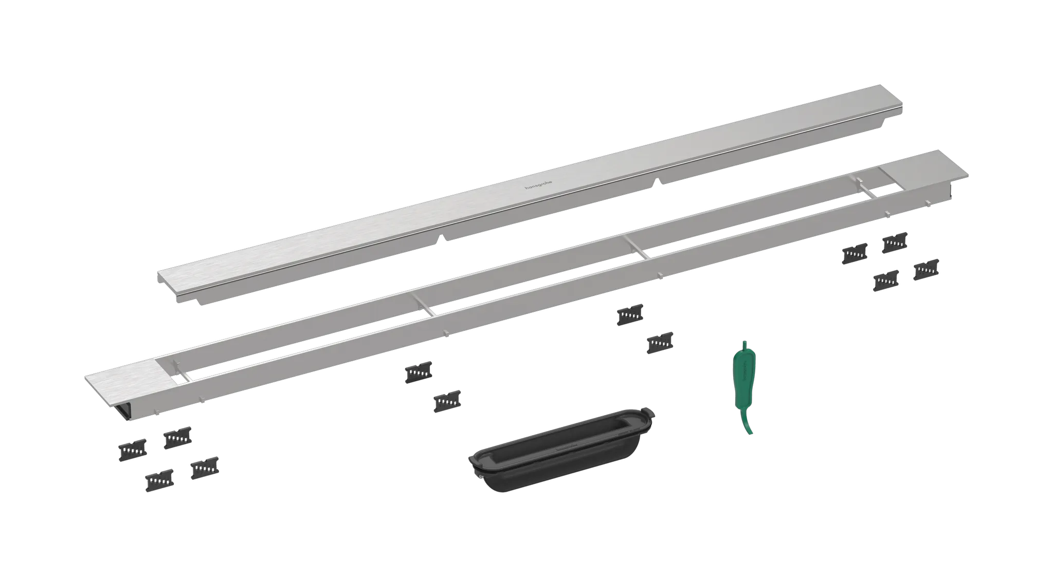 Hansgrohe RainDrain Match Plus Fertigset Duschrinne 1000, höhenverstellbarer Rahmen, Mattschwarz Hansgrohe RainDrain Match Plus Fertigset Duschrinne 1000, höhenverstellbarer Rahmen, Mattschwarz