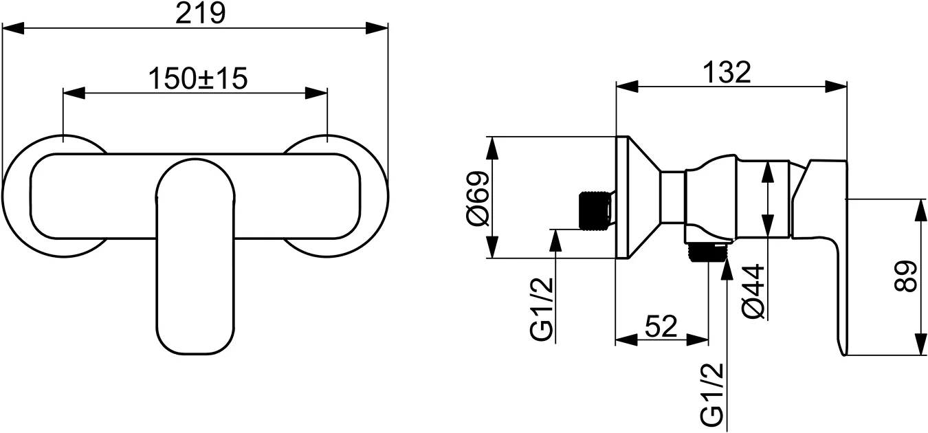 HansaBASIC Duscharmatur Wandmontage Einhebelmischer Chrom DN15