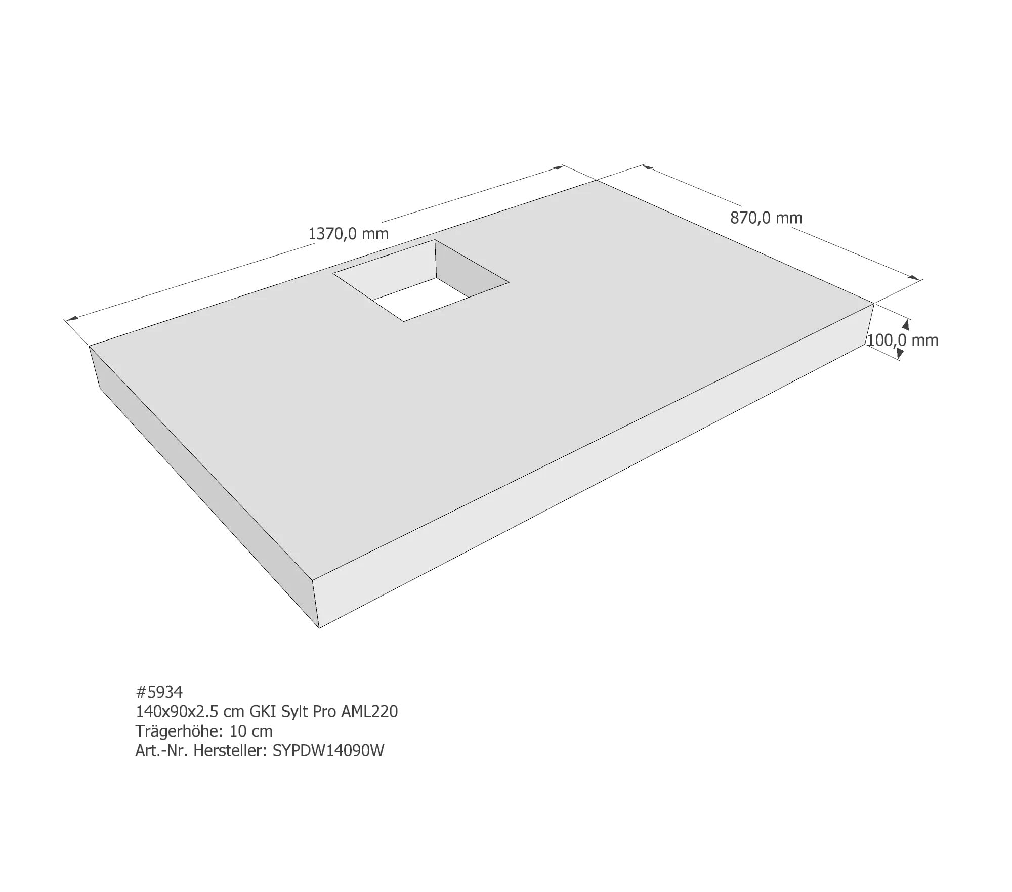 Duschwannenträger passend für GKI Sylt Pro 140 × 90 × 2,5 cm