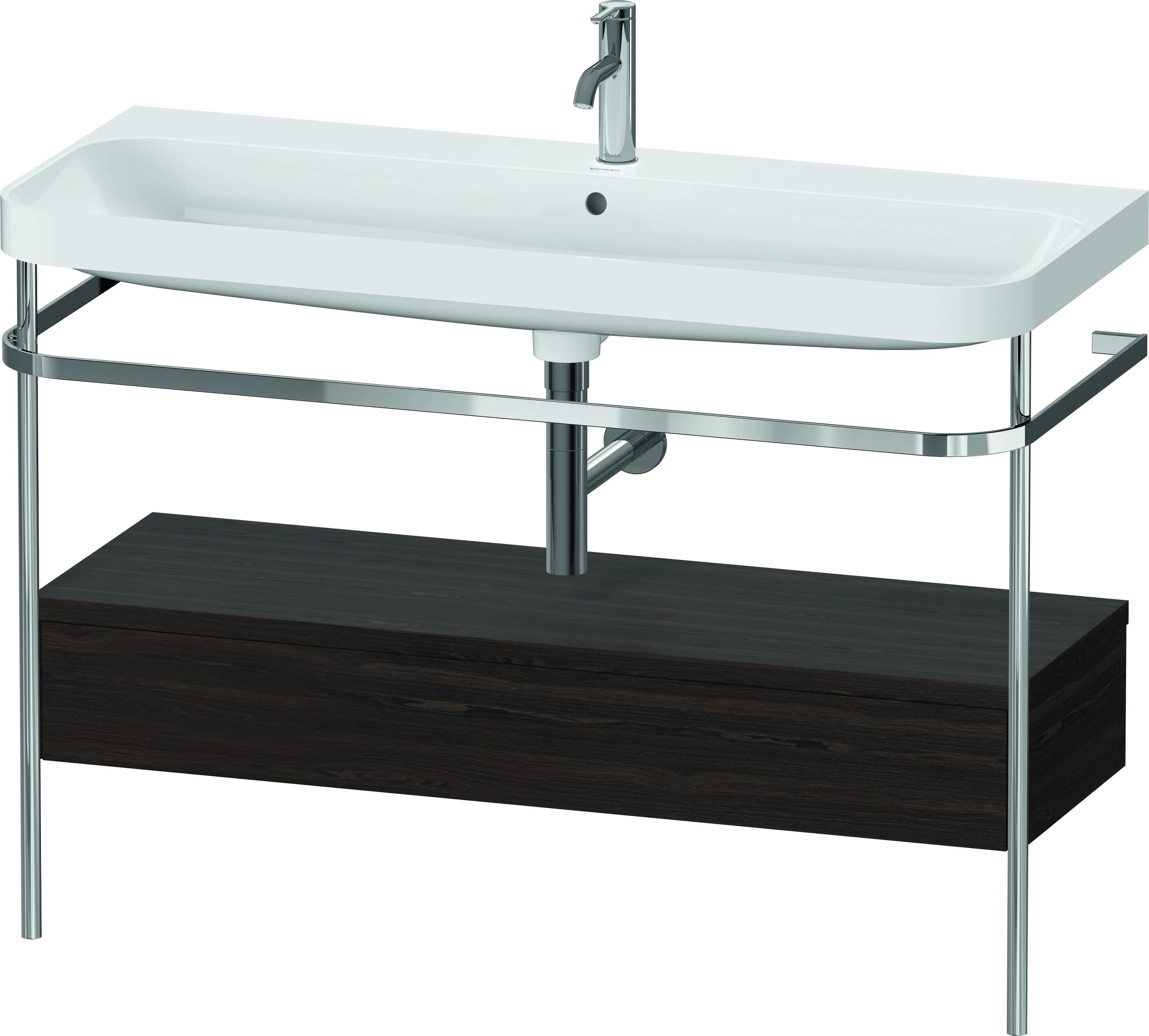 Duravit Waschtischunterschrank c-shaped Set mit Metallkonsole und Schubkasten „Happy D.2 Plus“ 117,5 × 85 × 49 cm Nussbaum gebürstet Duravit Waschtischunterschrank c-shaped Set mit Metallkonsole und Schubkasten „Happy D.2 Plus“ 117,5 × 85 × 49 cm Nussbaum gebürstet