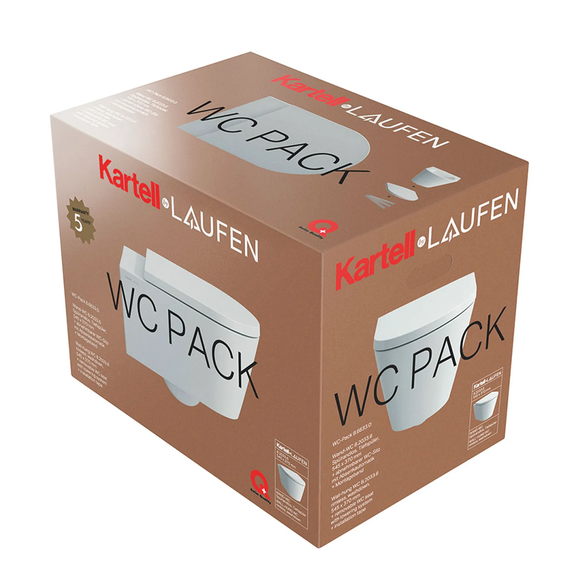 Tiefspül-WC wandhängend+Sitz Kartell Pack 545x370 spülrandlos verdeckte Befestigung, weiß, bestehend aus H8203370000001 Wand-WC und H8913330000001 WC-Sitz mit Absenkautomatik