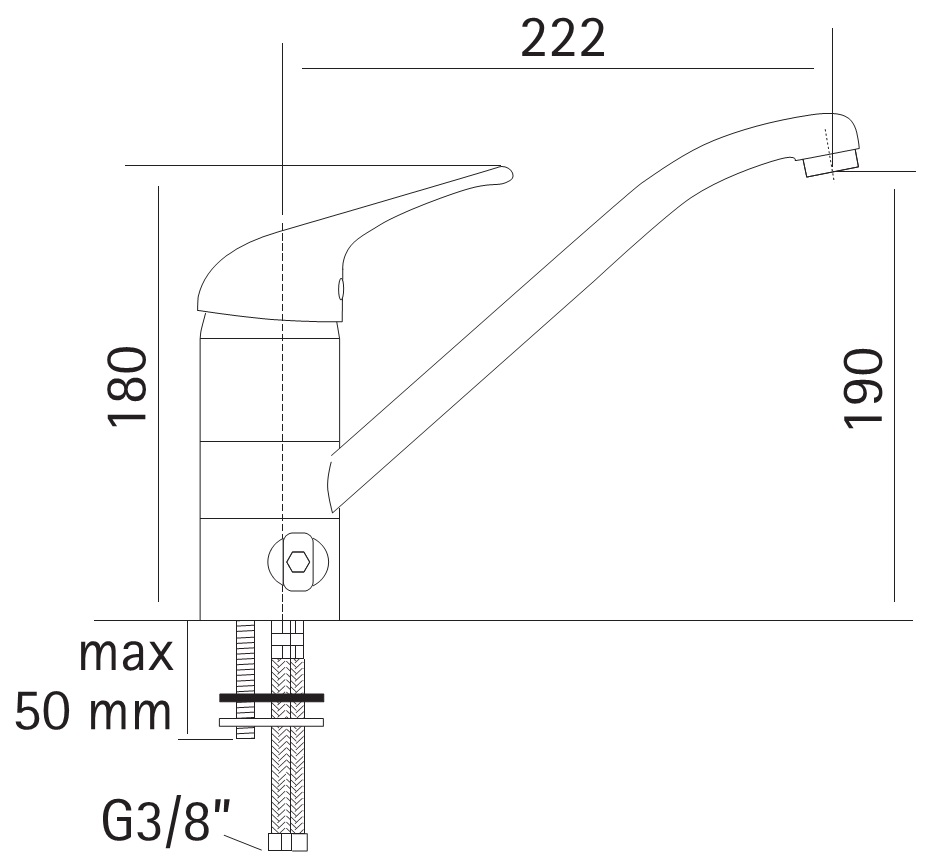 Spültisch-Einhandbatterie AqvaBasic I - für offene Heißwasserbereiter - Geräteabsperrung - schwenkbarer Auslauf - Kartusche mit keramischen Dichtscheiben - Heißwassersperre - Wassermengendurchflussregulierung - flexible Druckschläuche 3/8", DVGW W2 Spültisch-Einhandbatterie AqvaBasic I - für offene Heißwasserbereiter - Geräteabsperrung - schwenkbarer Auslauf - Kartusche mit keramischen Dichtscheiben - Heißwassersperre - Wassermengendurchflussregulierung - flexible Druckschläuche 3/8", DVGW W2